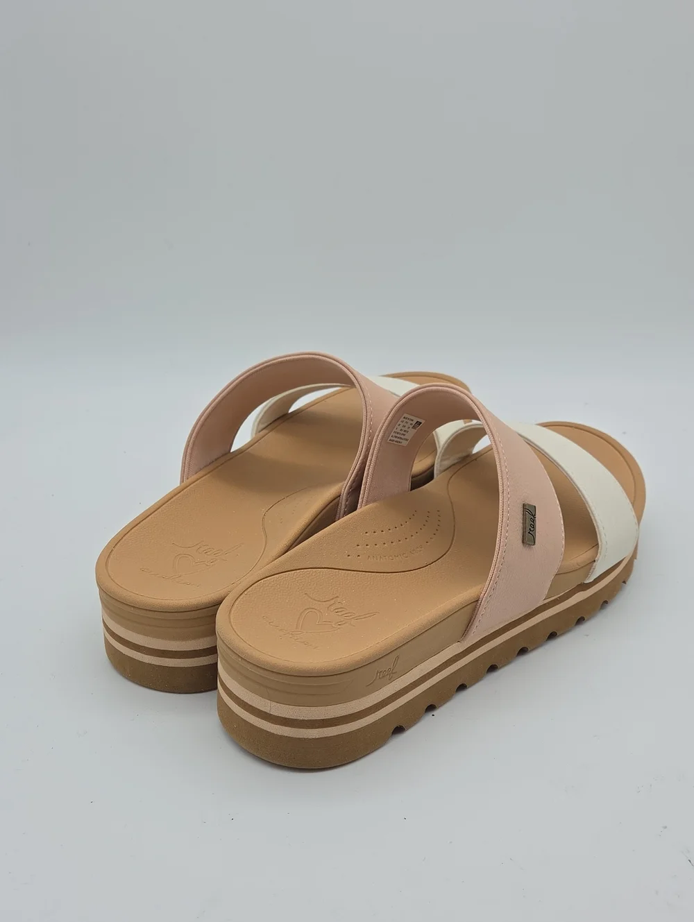 Reef Pink and White Double-Strap Slide Sandals